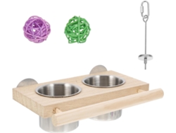 Juego De Comedero Para Loros, Fabricado En Madera Y Acero Inoxidable. Fácil De Limpiar Y Guardar. Apto Para Uso
