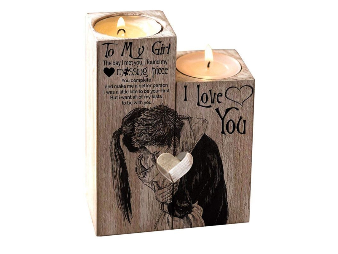 Porta Velas De Madera Linjou Corazón Regalo Decoración Día San Valentín Boda Navidad Cumpleaños