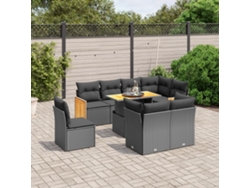 Conjunto de sofá de jardín de 9 piezas con cojines, ratán negro, Dkd Home Decor
