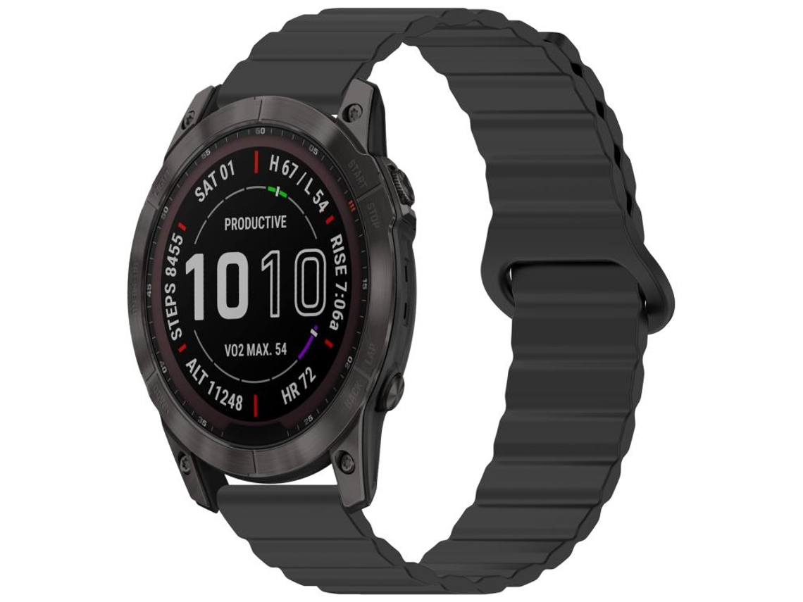 Bracelete Para Garmin Fenix 8 / 7x / 6x / 5x (26mm) - Silicone Magnético Brilhante Preta