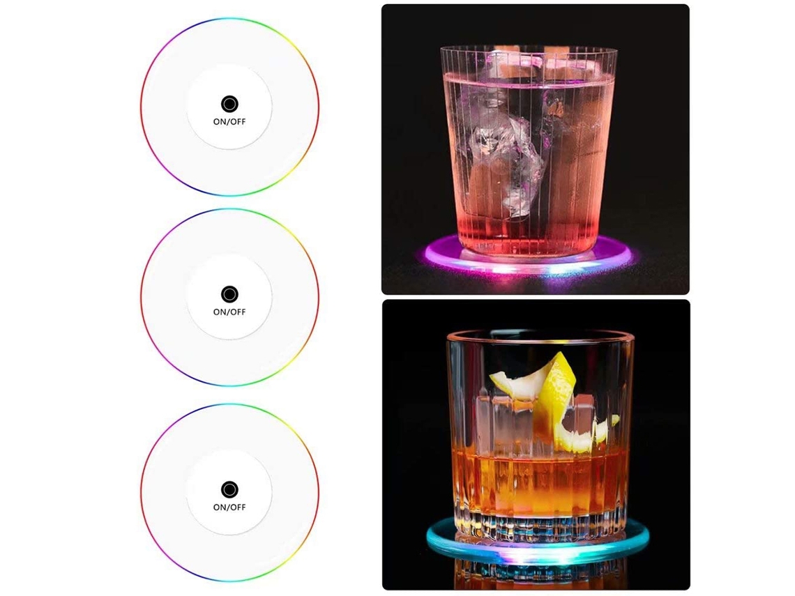 Yncm2026-3pcs Posavasos Led Luminosos De Cristal Acrílico Delgados Para Copas De Cóctel Bar Bartender