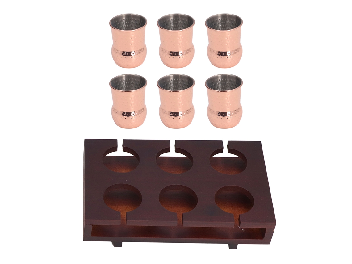 MEOIRUERY Set de 6 Vasos para Cóctel 100ml Revestidos de Cobre Acero Inoxidable con Soporte de Almacenamiento