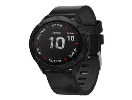 Correa Smartwatch para Garmin Fenix 6X Pro 26 mm con Hebilla de Cuero y Acero (Negro)