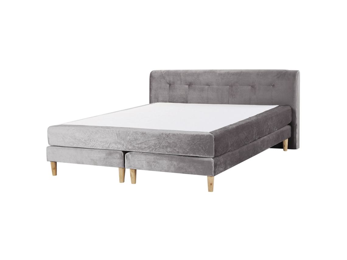 Cama continental BELIANI Marquise de Terciopelo Gris 191x213x91