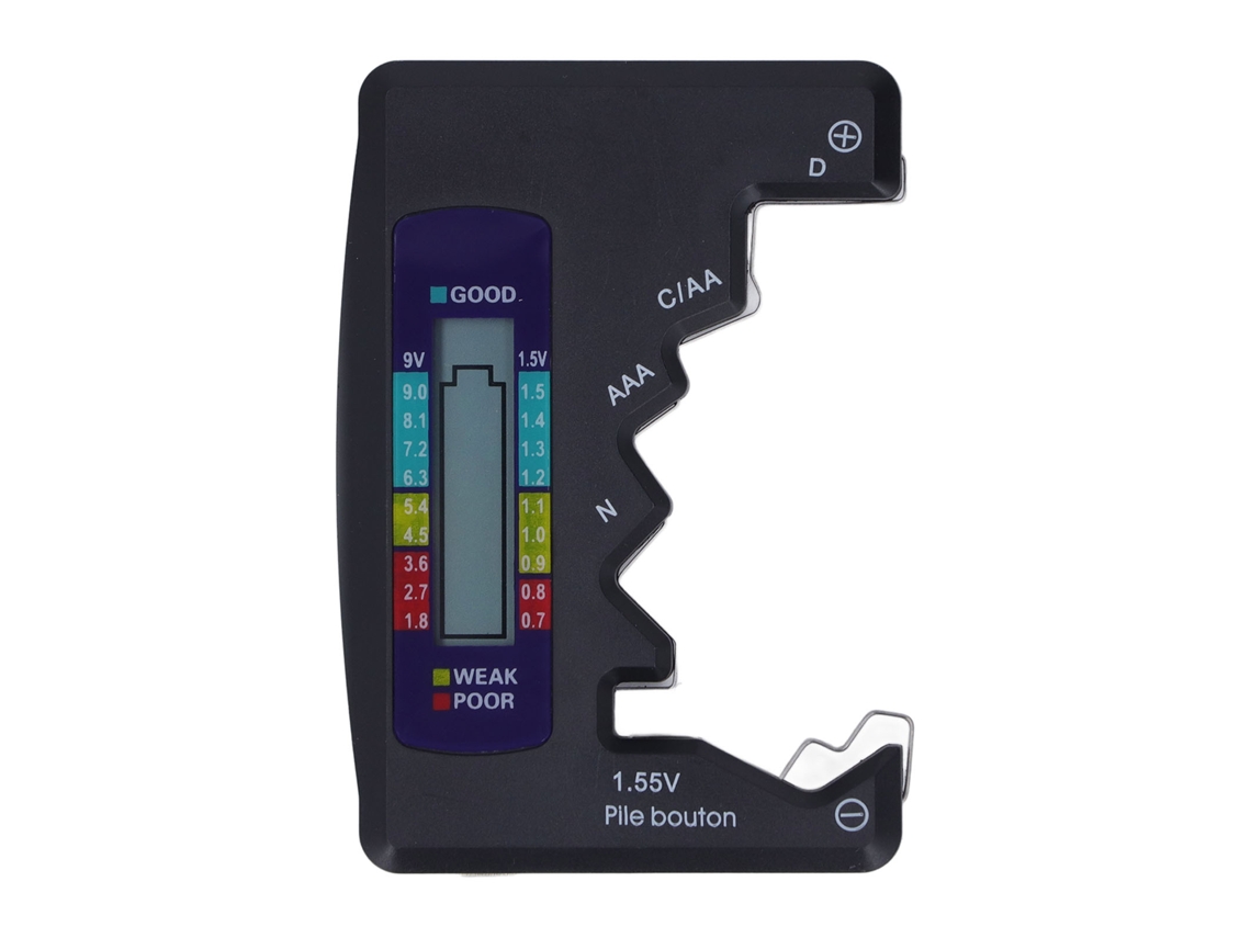 Comprobador Digital De Baterías Con Pantalla Lcd, Abs, Para Pilas De Botón De 1,5 V A 9 V, Negro.