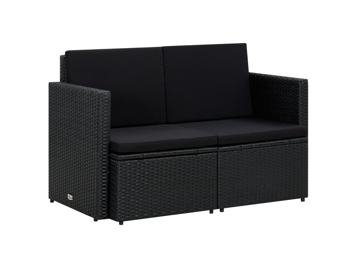 Sofá LOVELY HOME Relax de Jardín 2 Plazas con Cojines de Mimbre en Color Negro (118 x 65 x 74 cm)