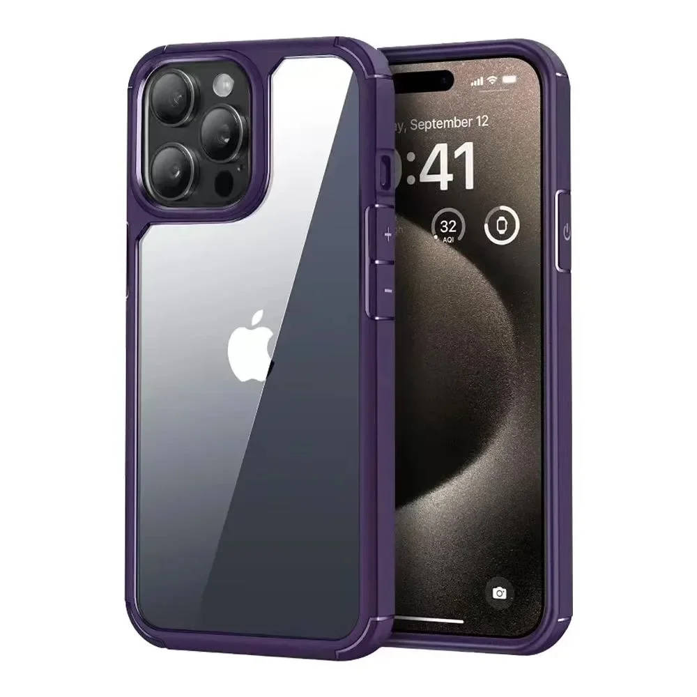 (iphone X, Morado) Funda Transparente A Prueba De Golpes Para Iphone, Resistente Y Duradera, Con Cubierta Trasera Rígida.