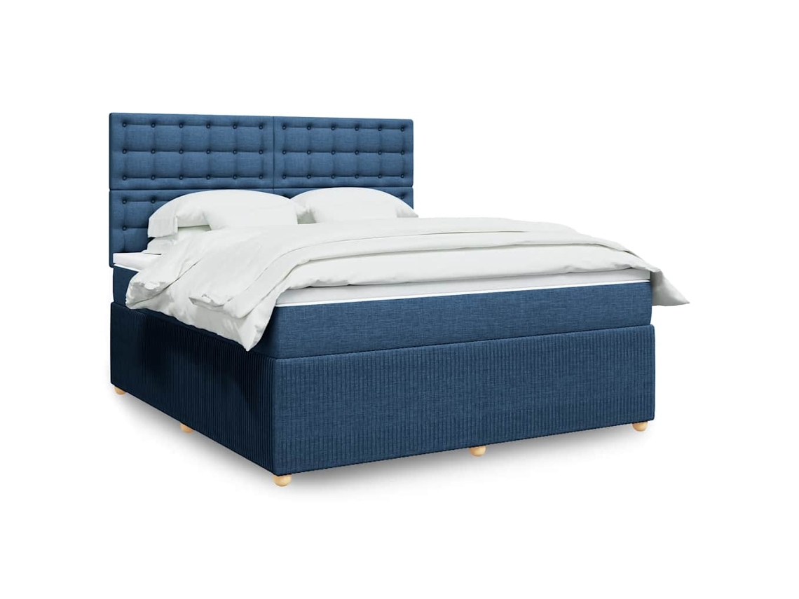 Cama Box Spring Con Colchón Tela Azul 180x200 Cm