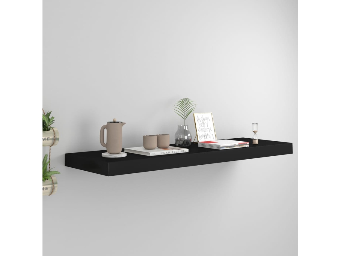 Estante de pared suspendido 80x23,5x3,8 cm MDF negro Dkd Home Decor