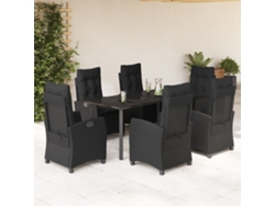 Juego de comedor de jardín de 7 piezas con cojines, mimbre sintético negro, DKD Home Decor