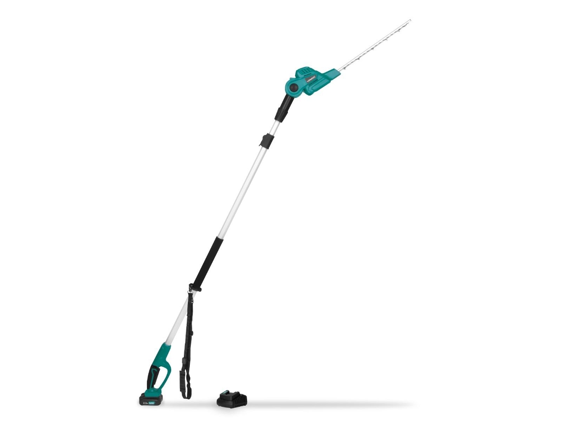 Cortasetos VONROC Cortasetos Telescópico 20V (Incluye Batería de 2 0Ah y Cargador Rápido) Cuchilla Inclinable Pértiga Extensible (200-260 Cm)
