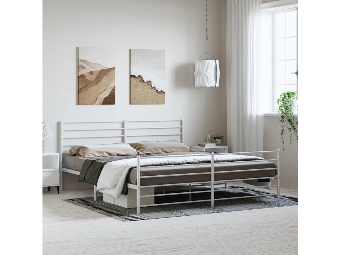 Estructura Cama Sin Colchón Con Estribo Metal Blanco 183x213 Cm