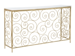 Consola Rectangular En Espiral De Metal Dorado Y Mármol Blanco - 140x36x82 Cm - Diseño Geométrico Refinado Para Recibidores Y Salas De Estar De Lujo