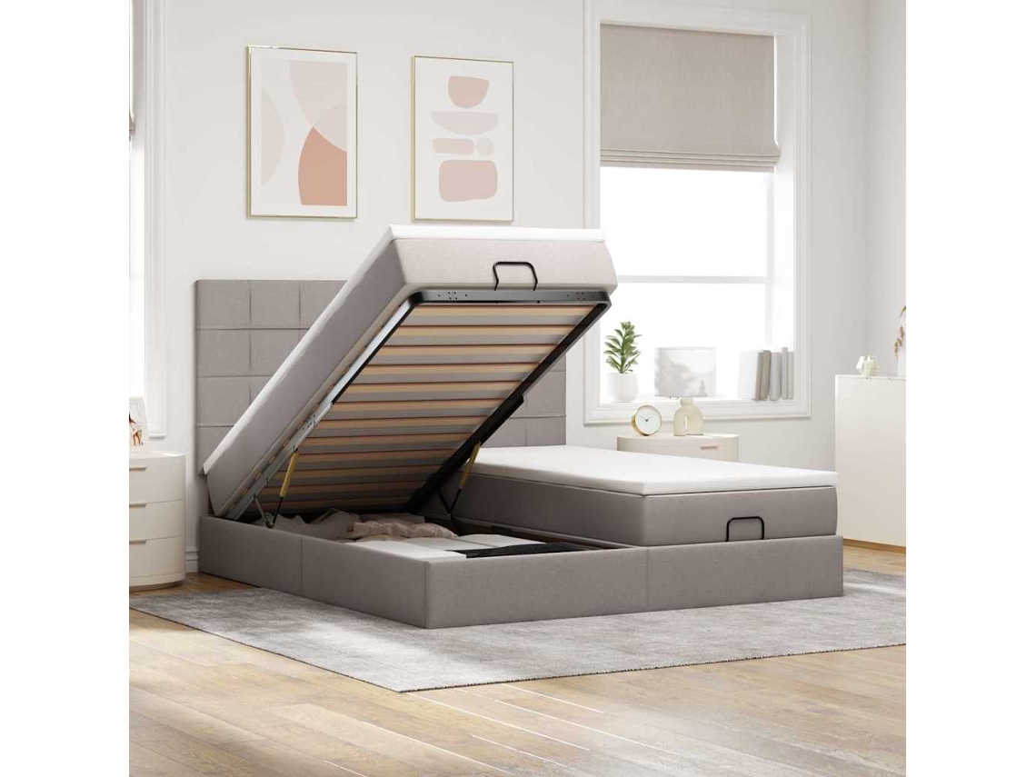 Syfax™ Estructura De Cama Otomana Colchones Tela Gris Pardo 160x200cm
