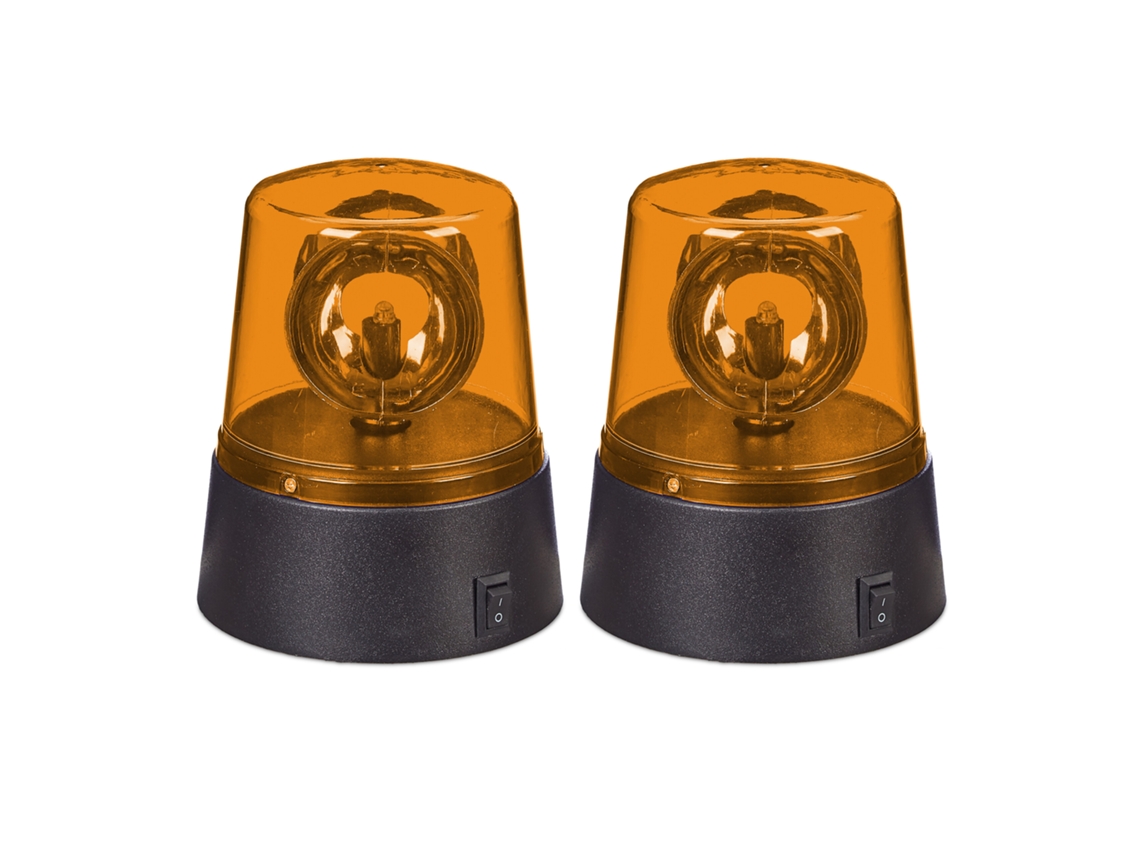 Relaxdays Luces Policía, Pack De 2, Balizas Giratorias Decorativas, Accesorios Fiestas, A Pilas, Led, Naranja Y Negro