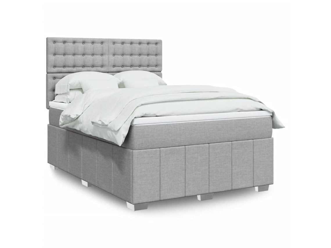 Cama Box Spring Con Colchón Tela Gris Claro 140x190 Cm