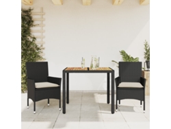 Juego de comedor de jardín de 3 piezas con cojines de mimbre de acacia negra, Dkd Home Decor