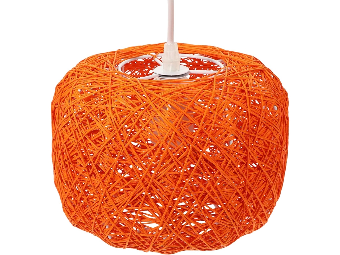 Lámpara Colgante Decorativa De Ratán Tejido Ø20 Cm Naranja, Inalámbrica, Para Comedor Y