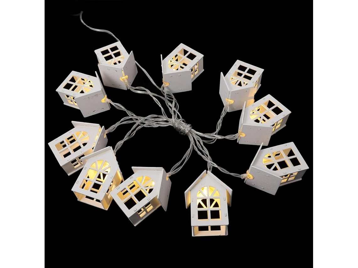 Guirnalda de luces LED de madera Slowmoose, 10 casitas, 1 m, USB, Navidad, fiestas.