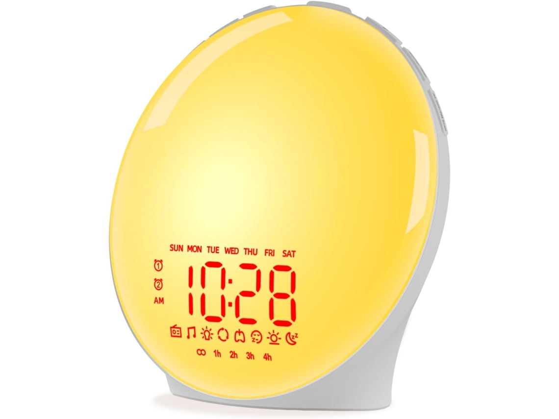 Despertador con luz de amanecer para todos, simulación de amanecer y atardecer, ayuda para dormir, alarmas duales Chronus (blanco)