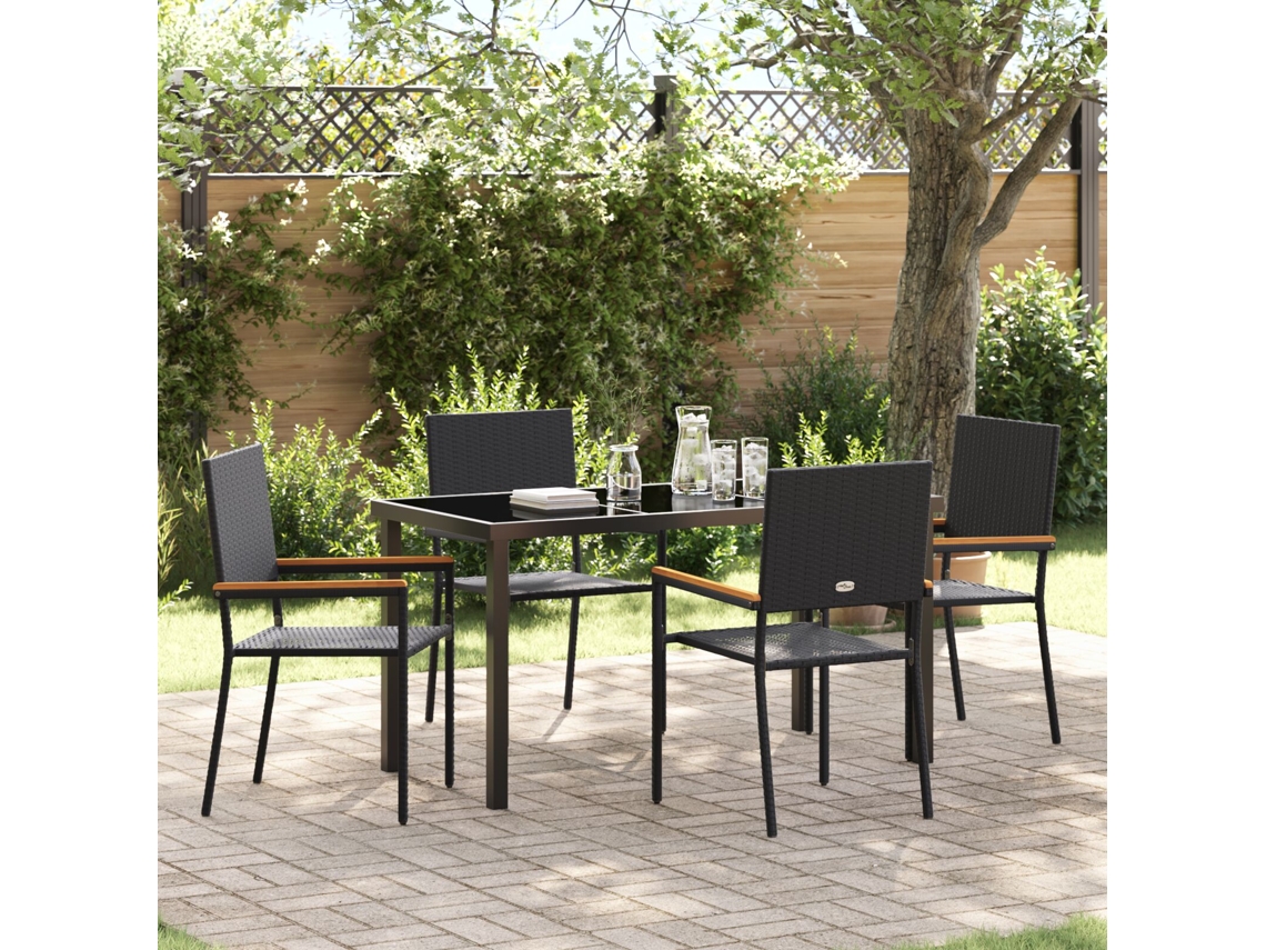 Juego de comedor de jardín de 5 piezas de mimbre PE negro Wsd153325 Lovely Home