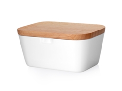 Recipiente Para Mantequilla Con Tapa De Madera Sellada Para Almacenamiento, 250 G, Melamina Blanca.