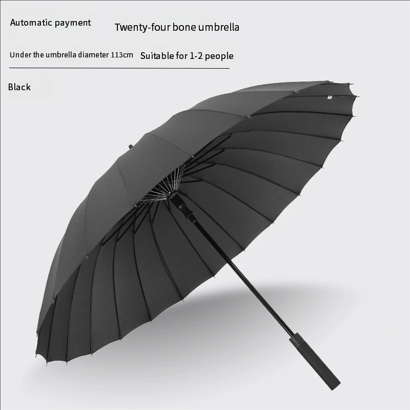 Paraguas doble grande (negro 24k) con mango largo de 61 cm (24 pulgadas) en tono hueso para uso casual de negocios.