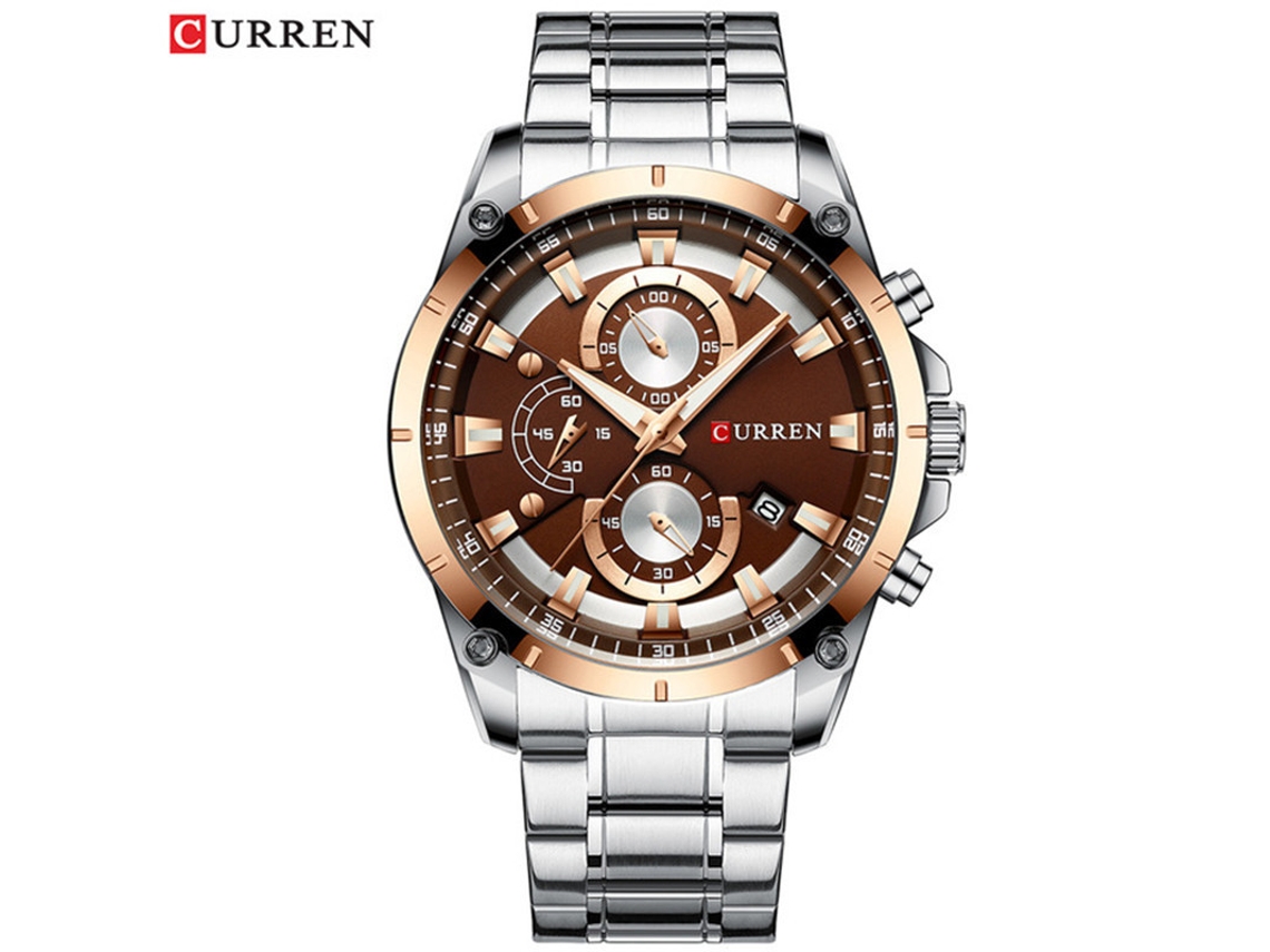 (reloj De Hombre, Plateado Y Marrón) Reloj De Negocios Con Calendario, Correa De Acero, Seis Agujas, Multifuncional