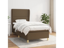 Cama Box Spring Con Colchón Tela Marrón Oscuro 90x200 Cm