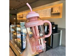Vaso de plástico rosa de verano con lazo de la suerte y pajita, con un bonito diseño de dibujos animados. Mdug