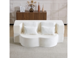 Sofá cama de dos plazas - Moderno, con 4 cojines y colchón plegable de espuma de alta densidad - Blanco
