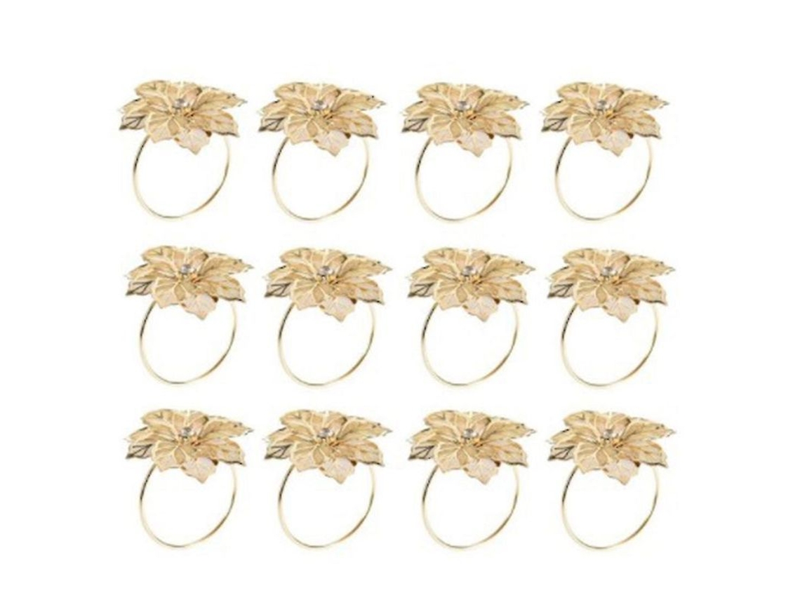 12 Anillos Para Servilletas De Aleación Con Diseño De Flor Para Recepción De Bodas