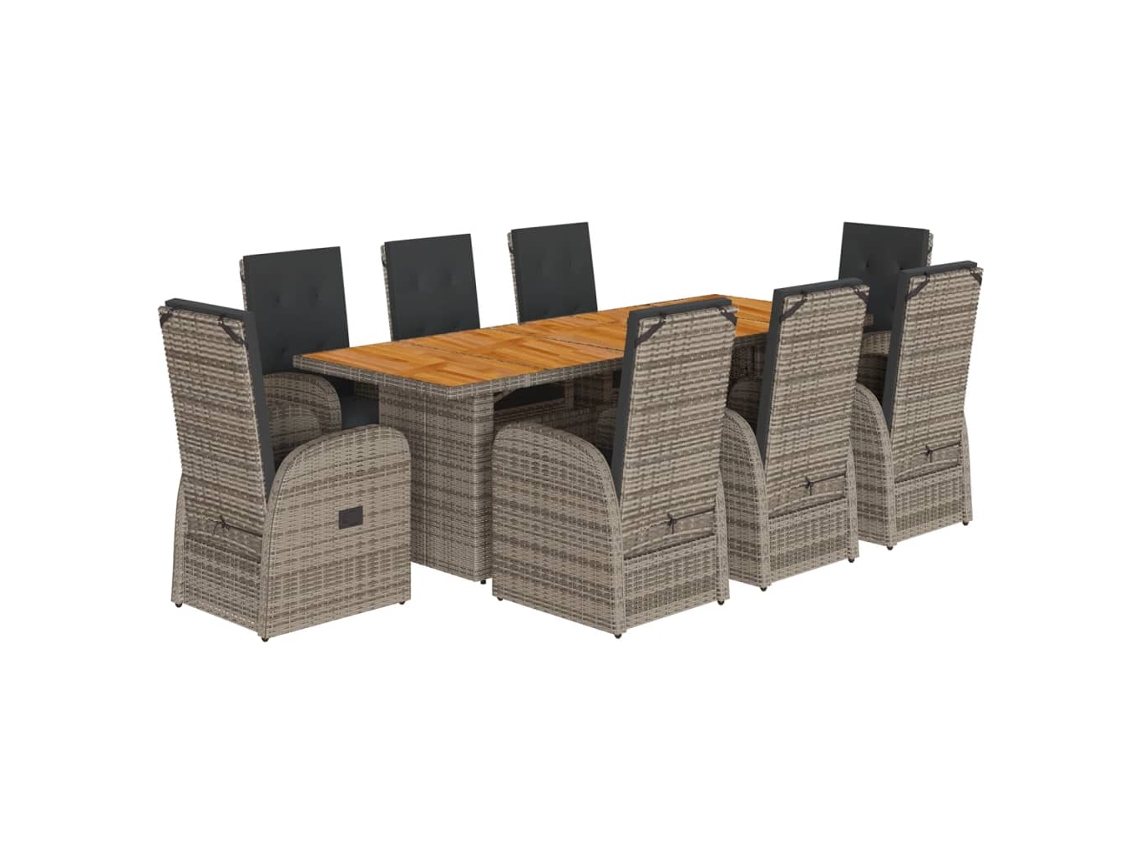 Maison Exclusive - Set Comedor Jardín 9 Pzas Y Cojines Ratán Sintético Gris