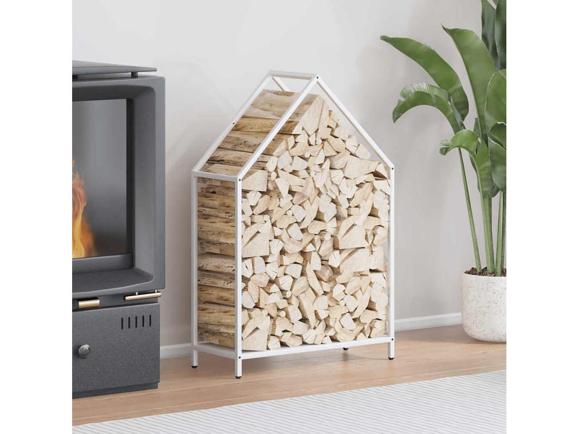 Leñero 60x25x90 cm Acero laminado en frío Blanco LOVELY HOME