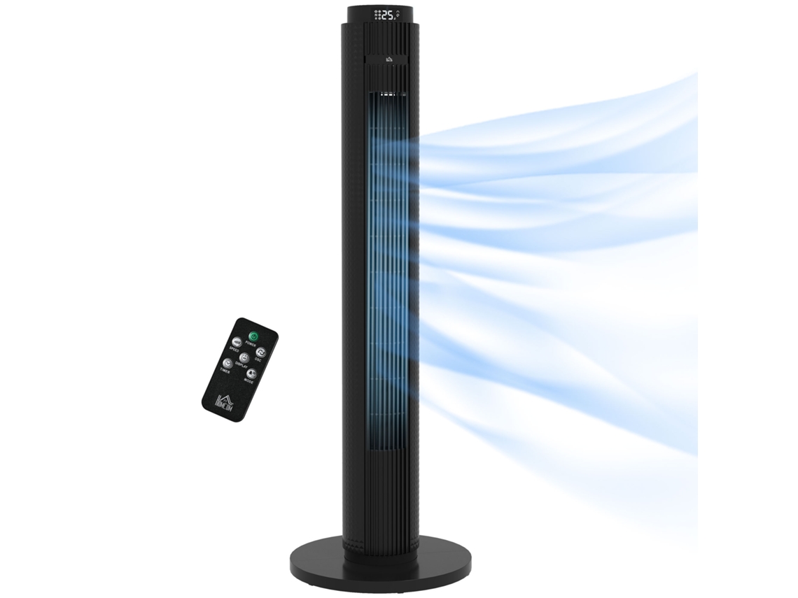 Ventilador De Torre, Temporizador 12h, Modo Sueño, 4 Modos, 3 Velocidades, Oscilación 70°, 31,5x31,5x96 Cm, Negro