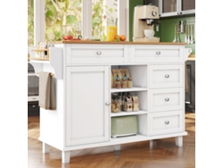 Carro Comedor 134x46x92 Cm - Diseño Moderno Y Simple, Combinación De Cajones Y Almacenamiento, Uso Dual Móvil Y Fijo - Blanco