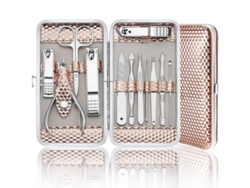 Kit De Manicura Profesional Con 12 Piezas, Tijeras De Uñas De Acero Inoxidable, Oro Rosa Kky