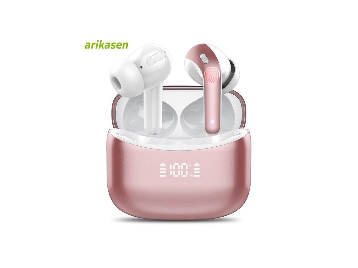 (rosa) Auriculares Inalámbricos Bluetooth: Resistentes Al Agua, Micrófono, Cancelación De Ruido, Batería De 52 Horas De Duración.