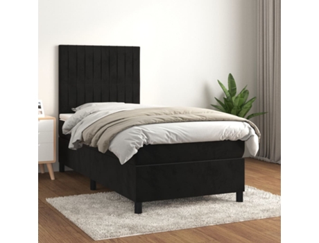 vidaXL Cama con somier y colchón de terciopelo negro 90x190 cm