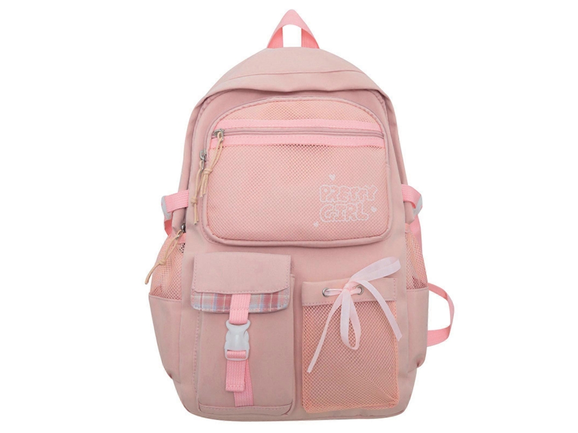 Mochila moderna para mujer, de nailon, funcional y cómoda, ideal para la escuela, el portátil y los viajes. Color rosa.