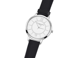Reloj De Pulsera Analógico Redondo De Cuarzo Para Mujer Con Correa De Pu Negra, Diseño Sencillo E Informal.