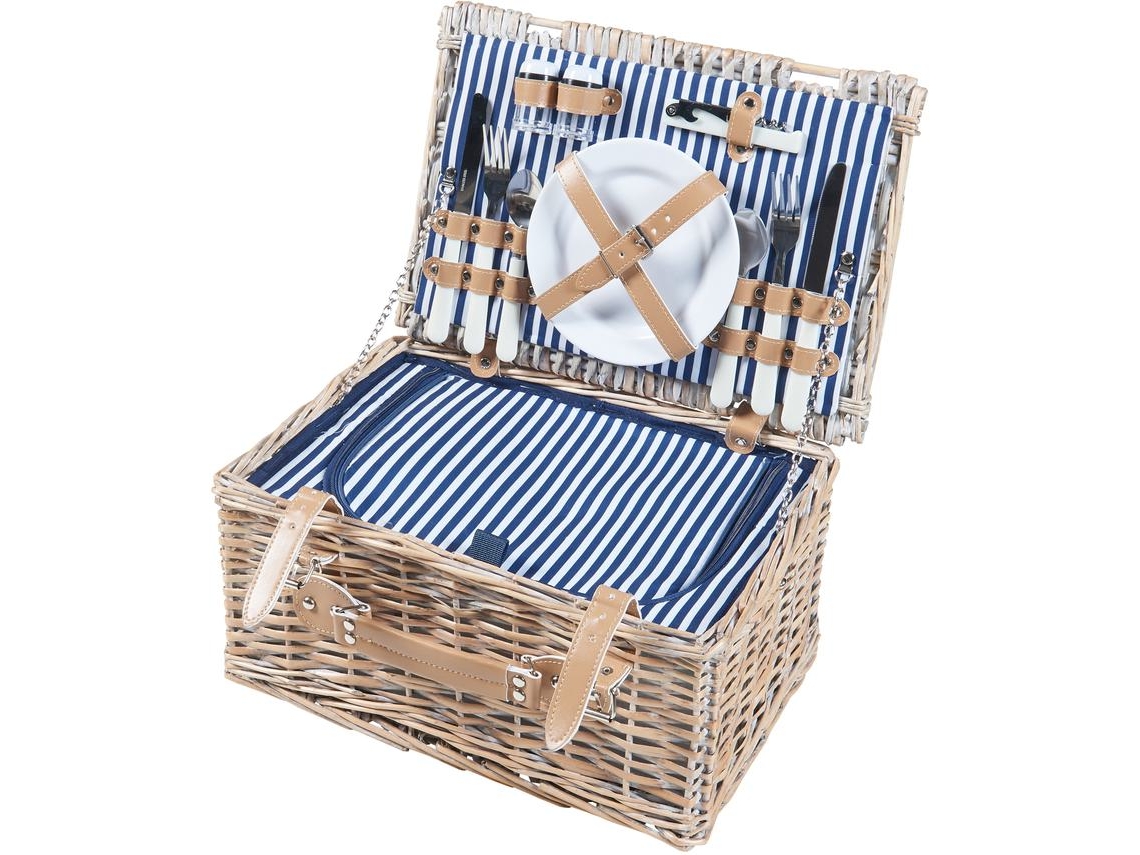 Cesta de picnic Lumparland para 2 personas con hielera 40x28x20cm - Blanco / Azul CASA.PRO