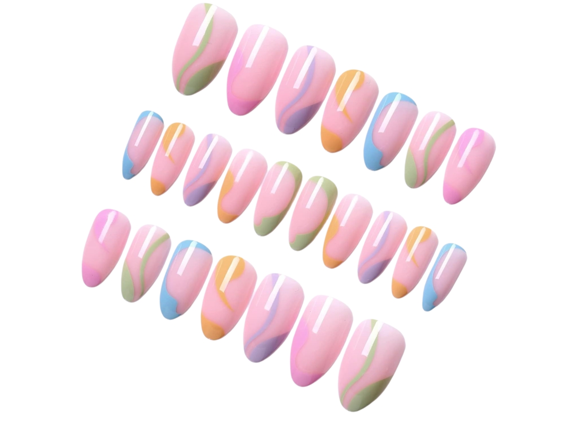24 uñas postizas adhesivas reutilizables, perfectas para mujeres y niñas.