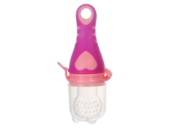Biberón De Silicona Rosa Para La Dentición Del Bebé Con Dispensador De Fruta.