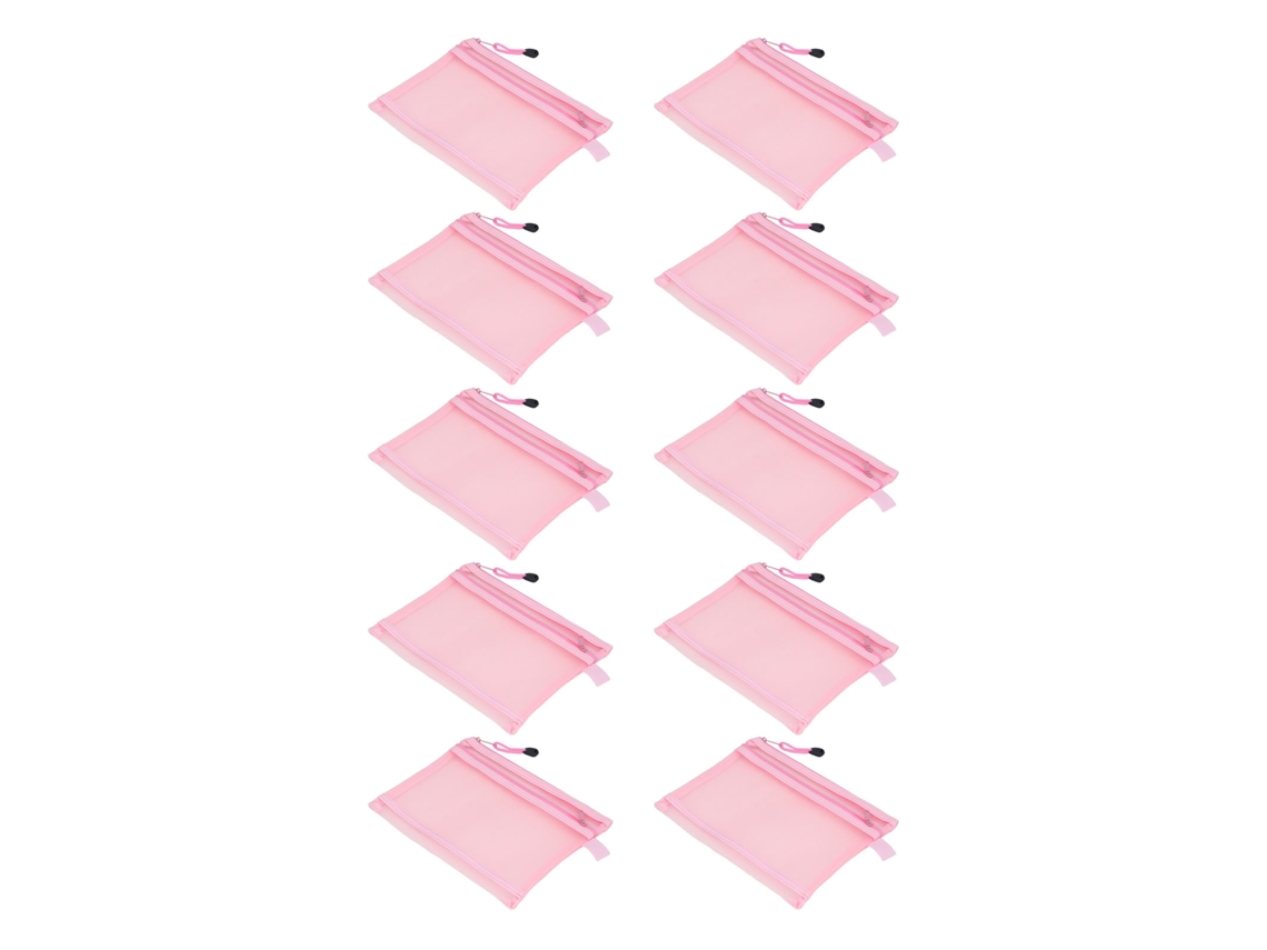 10 Bolsas De Malla Con Cremallera De Doble Capa, Tamaño A5, Impermeables, De Nailon, Con Cremallera, Color Rosa, Para Cosméticos, Juegos, Maquillaje