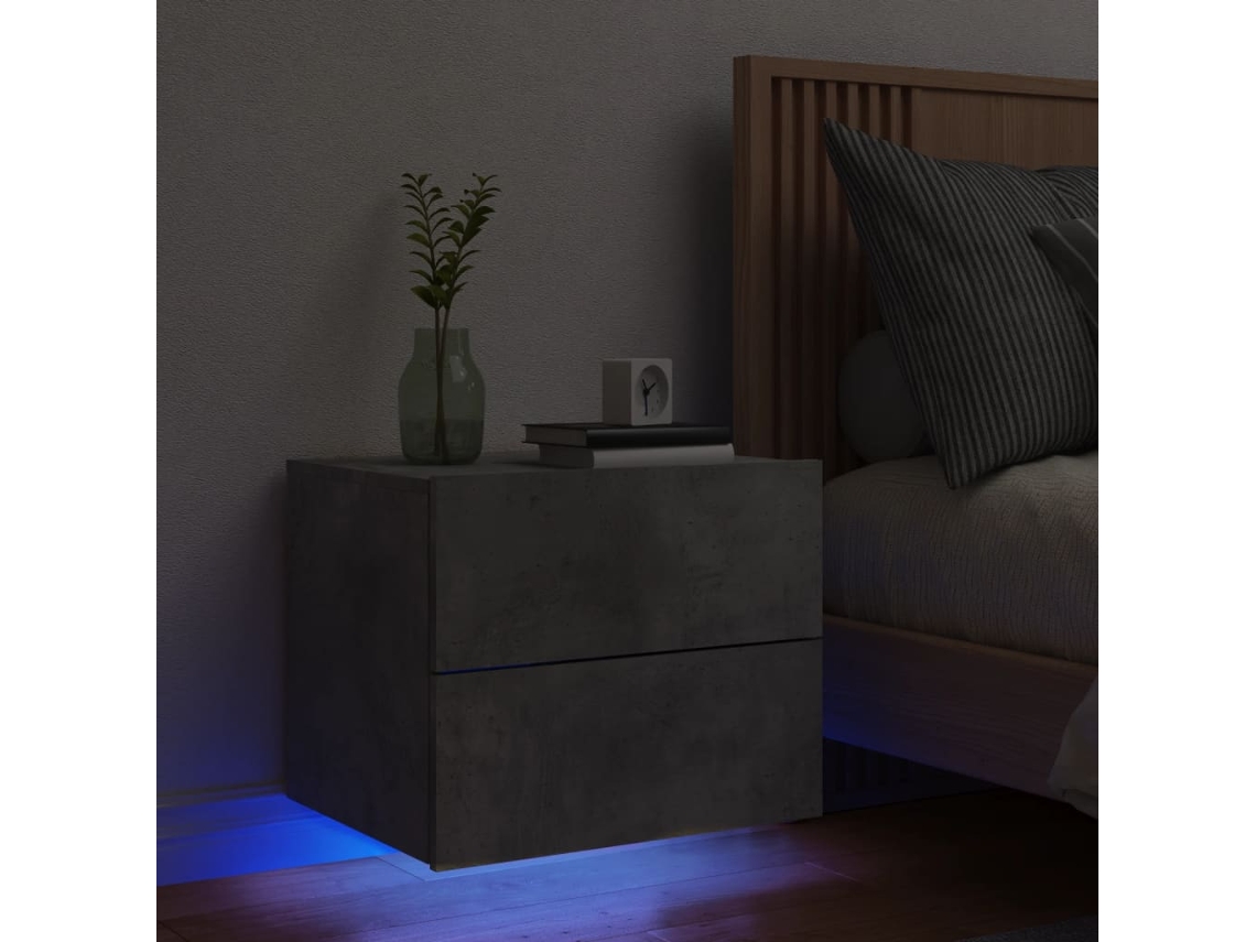Mesita de Noche Pared Luces Led Madera Gris