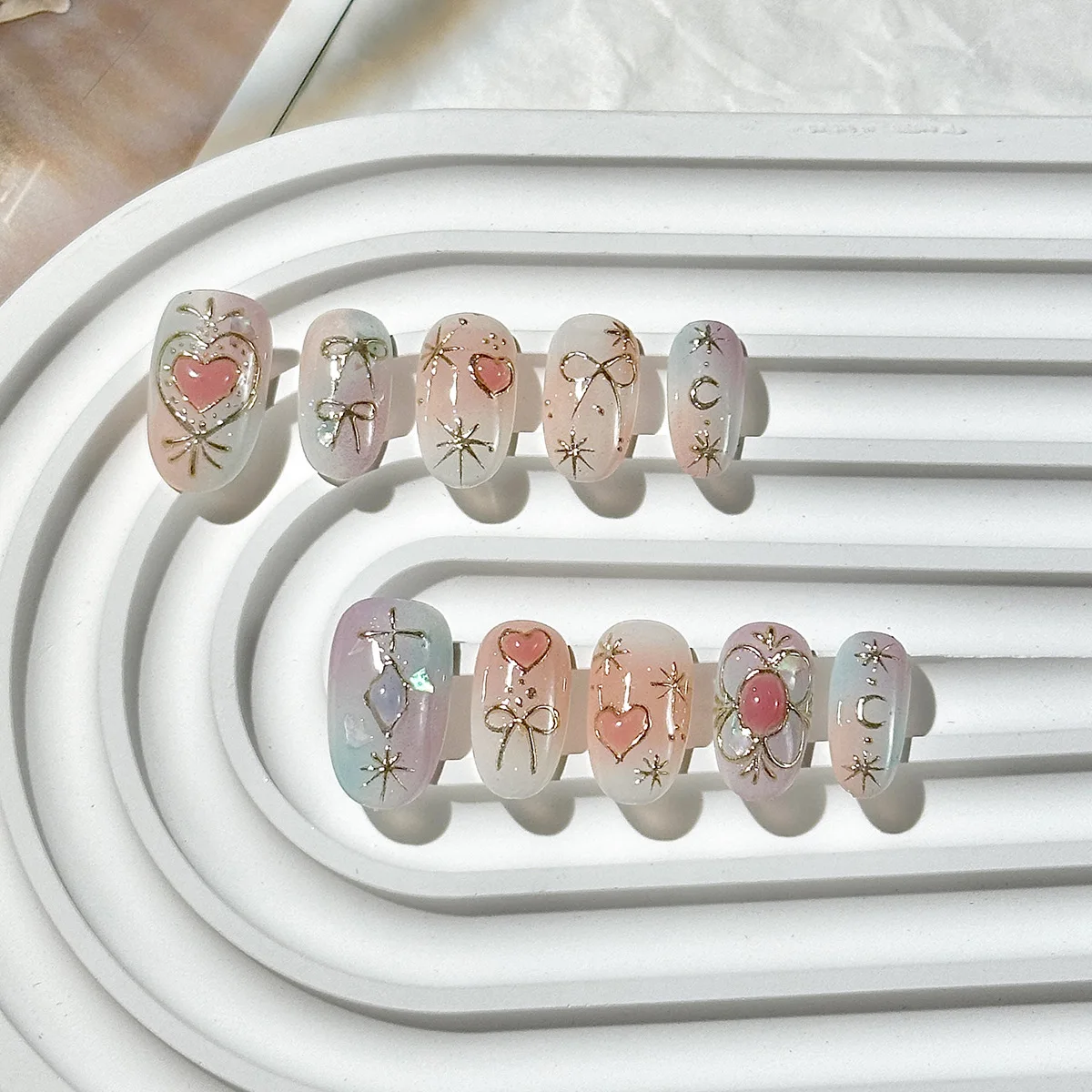 (hs113-s) Set De 10 Uñas Postizas, Pegatinas Para Uñas Tipo Presión
