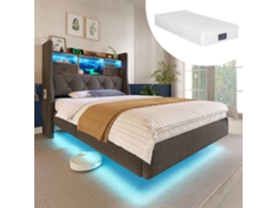 Cama Colgante De 90x200 Con Led, Usb-c Y 3 Puertos Usb, Cabecero Y Espacio De Almacenamiento, Con Colchón Incluido.
