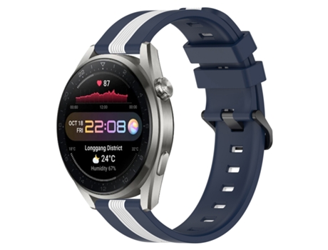 Correa Smartwatch para Huawei Watch 3 Pro Nova 22mm Vertical Silicona Bicolor (Azul + Blanco)