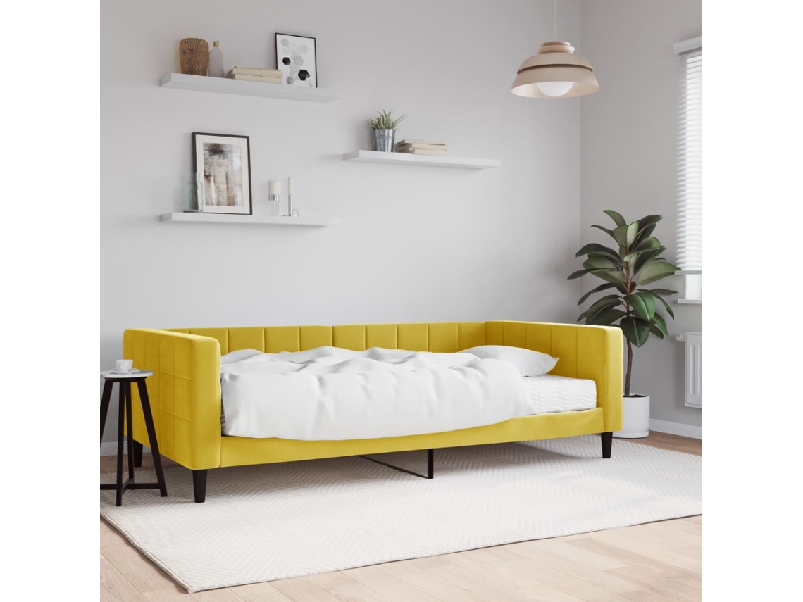 Sofá Cama Con Colchón Terciopelo Amarillo 100x200 Cm